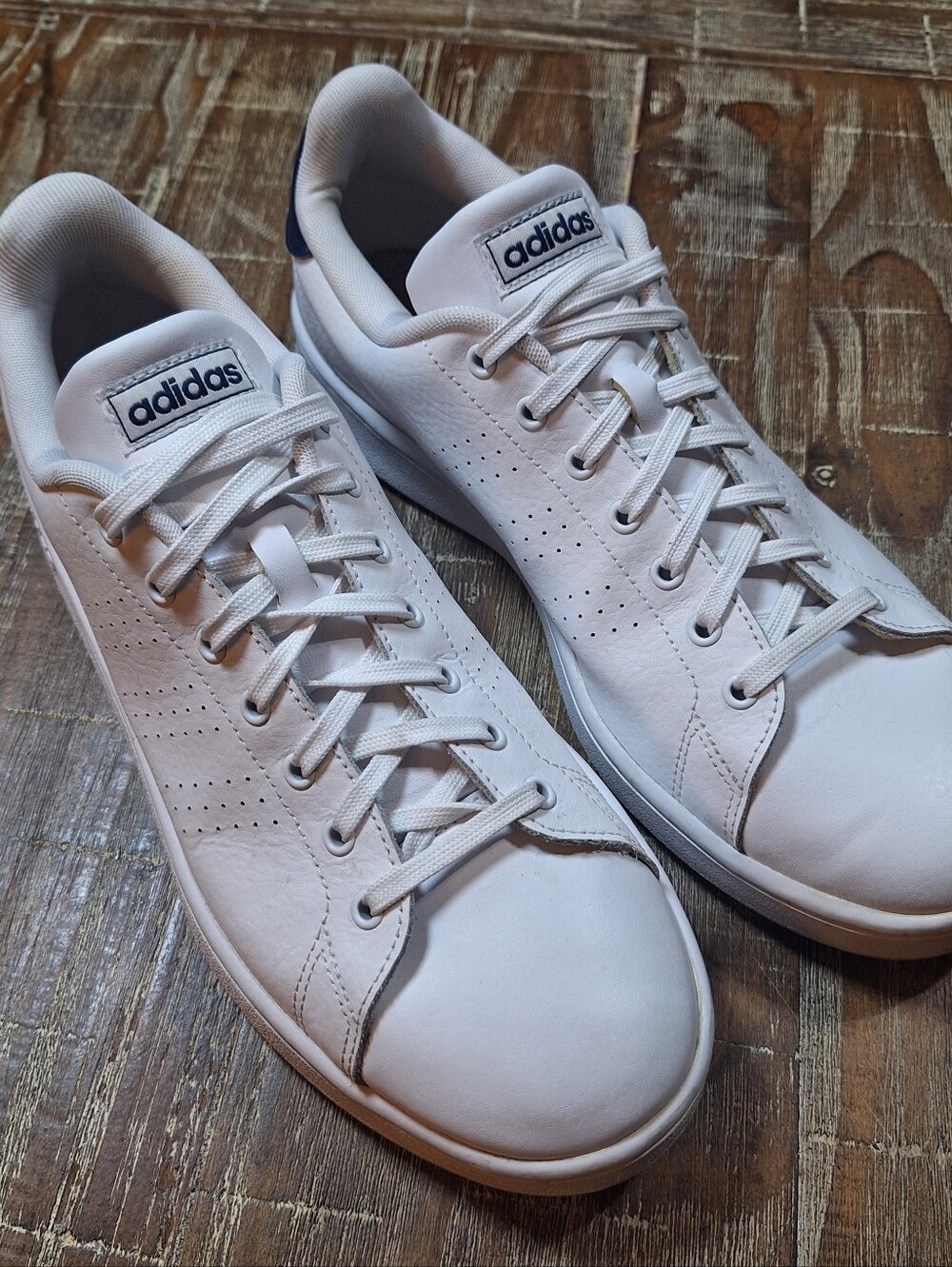 Adidas Cloudfoam Advantage Mens Court Shoes Size 11 White Leather Lace Sneakers